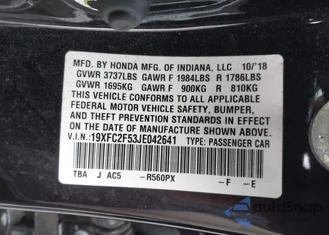 2018 Honda Civic Lx z USA, uszkodzony, nr VIN 19XFC2F53JE042641